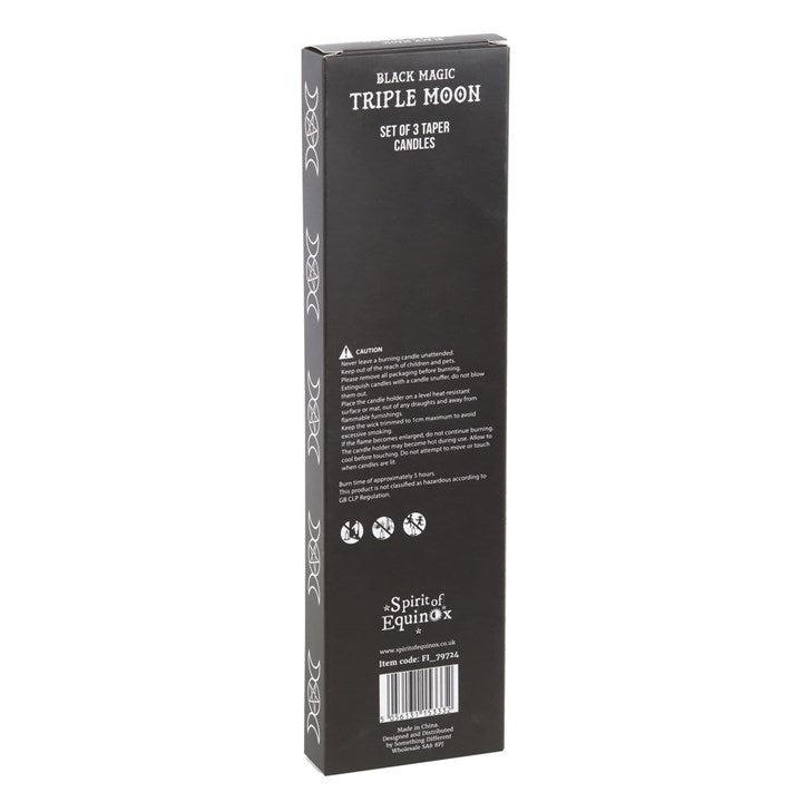 Set of 3 Black Triple Moon Candles – Mystical Taper Candles for Rituals & Home Décor