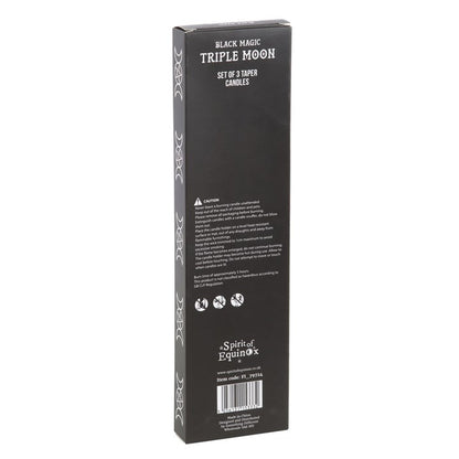Set of 3 Black Triple Moon Candles – Mystical Taper Candles for Rituals & Home Décor