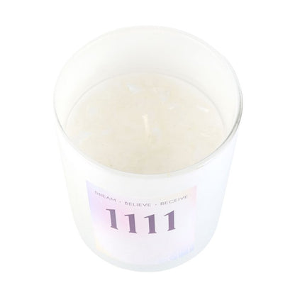 Angel Number 1111 Candle with Opalite Crystals – Lavender & Patchouli, 25hr Burn