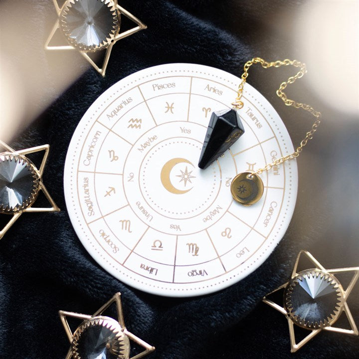 Astrology Wheel Pendulum Divination Kit – Zodiac Ceramic Board & Crystal Pendulum