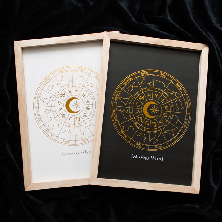 Astrology Wheel Golden Foil Framed Print – Celestial Wall Art for Home & Spirit