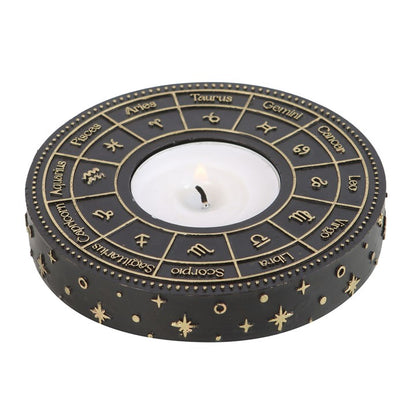 Astrology Wheel Tealight Holder – Celestial Gold-Detail Candle Holder for Rituals & Home Décor