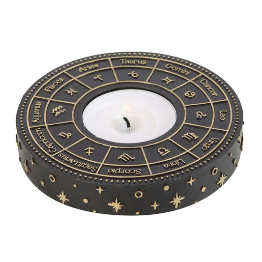 Astrology Wheel Tealight Holder – Celestial Gold-Detail Candle Holder for Rituals & Home Décor