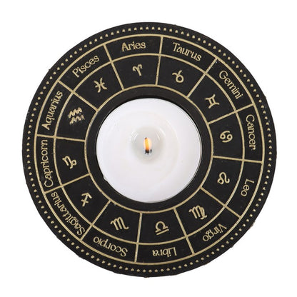 Astrology Wheel Tealight Holder – Celestial Gold-Detail Candle Holder for Rituals & Home Décor