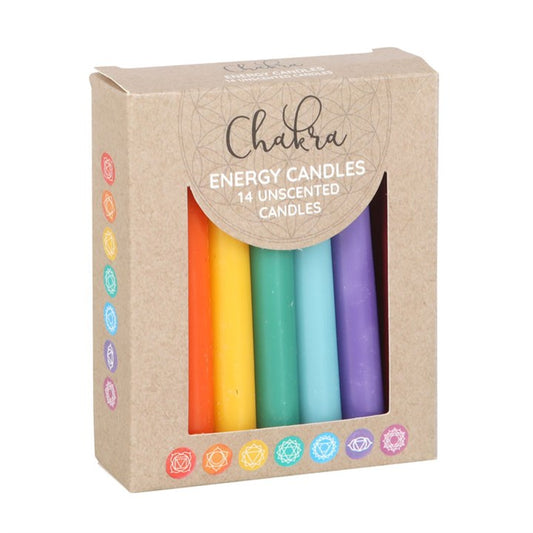 Pack of 14 Chakra Energy Candles – Unscented Ritual Candles for Meditation & Healing