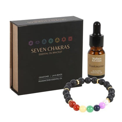 7 Chakras Lava Bead Bracelet & Frankincense Oil Gift Set – Crystal Healing Jewellery for Energy Balance & Positivity