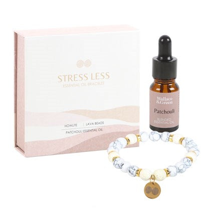 Stress Relief Lava Bead Bracelet & Patchouli Oil Gift Set – Howlite Healing Jewellery for Calm & Balance