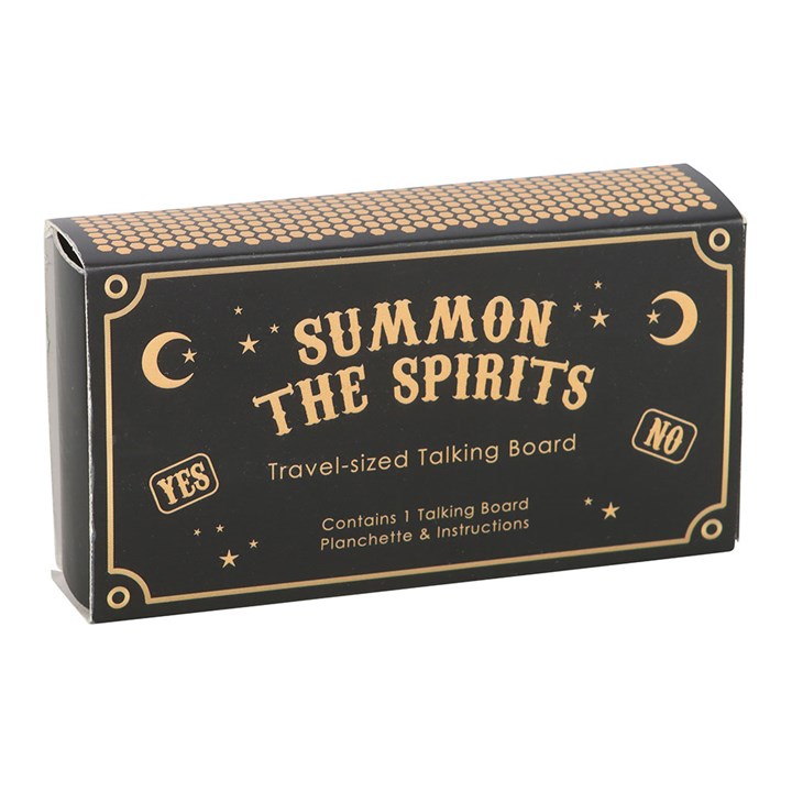 Mini Travel Talking Board – Pocket-Sized Spirit Board with Planchette in Black & Gold