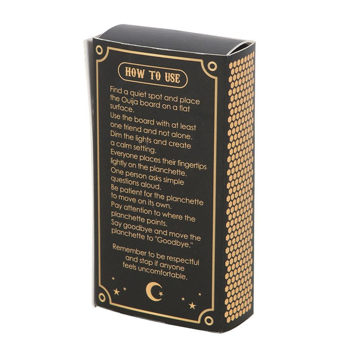 Mini Travel Talking Board – Pocket-Sized Spirit Board with Planchette in Black & Gold