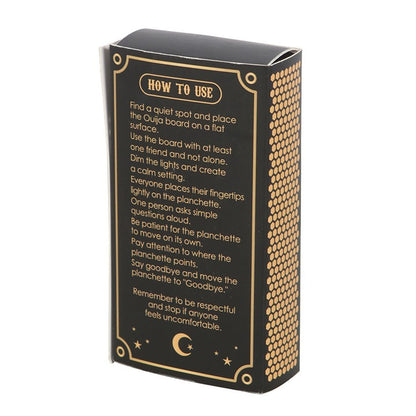 Mini Travel Talking Board – Pocket-Sized Spirit Board with Planchette in Black & Gold