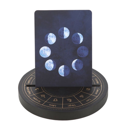 Black Wooden TAROT CARD STAND – Astrology Wheel Design for Daily Tarot Display