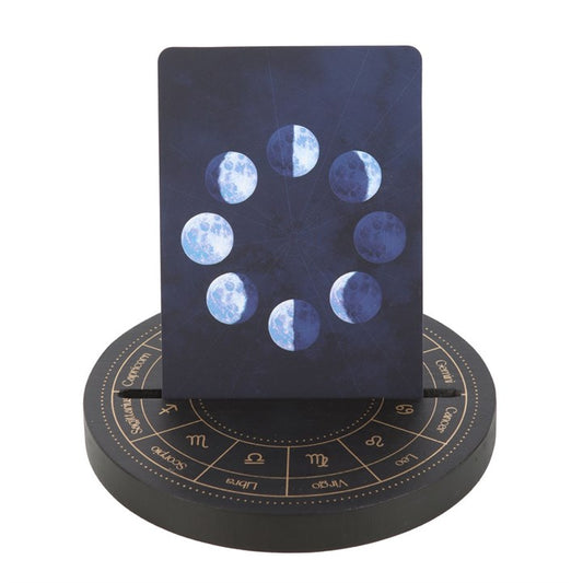 Black Wooden TAROT CARD STAND – Astrology Wheel Design for Daily Tarot Display
