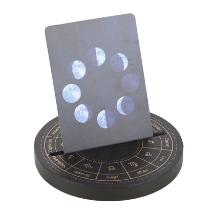 Black Wooden TAROT CARD STAND – Astrology Wheel Design for Daily Tarot Display