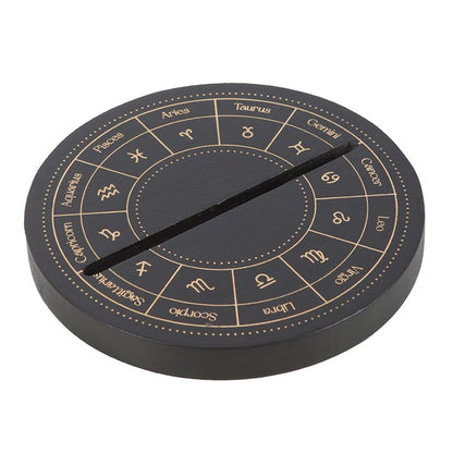 Black Wooden TAROT CARD STAND – Astrology Wheel Design for Daily Tarot Display