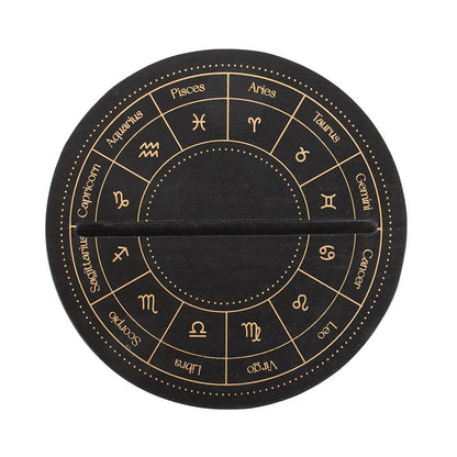 Black Wooden TAROT CARD STAND – Astrology Wheel Design for Daily Tarot Display