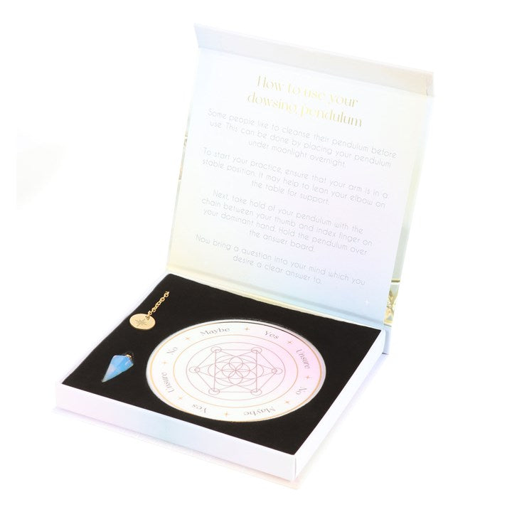Opalite Pendulum Divination Kit – Flower of Life Board for Spiritual Guidance