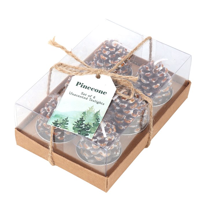 Set of 6 Pinecone Tealight Candles – Woodland Christmas Tealights for Festive Décor