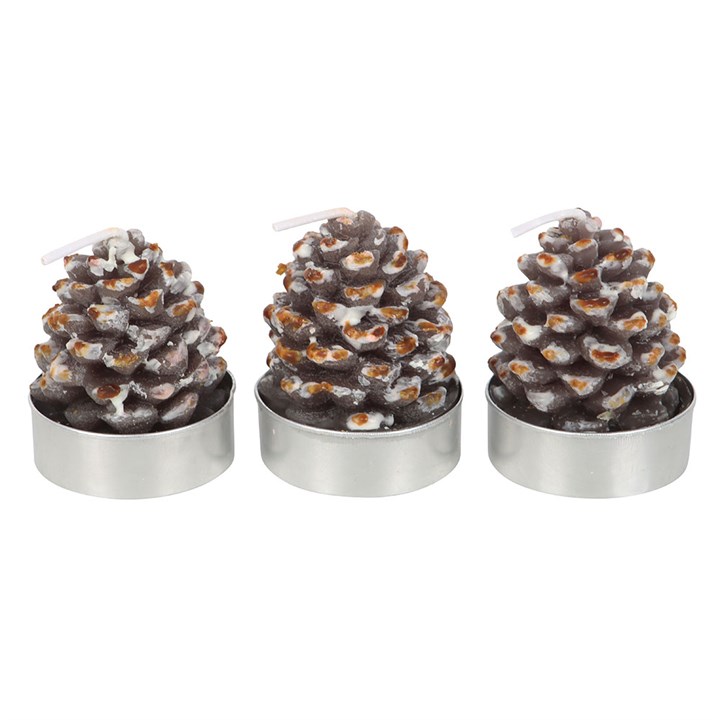 Set of 6 Pinecone Tealight Candles – Woodland Christmas Tealights for Festive Décor