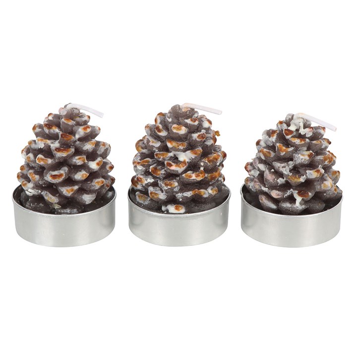 Set of 6 Pinecone Tealight Candles – Woodland Christmas Tealights for Festive Décor