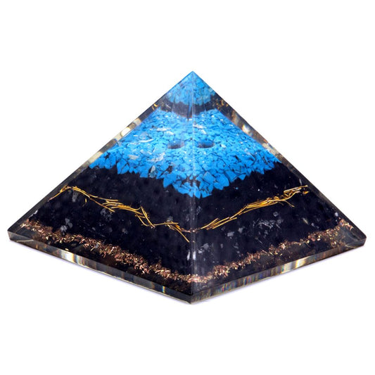 Orgonite Pyramid – Turquoise & Black Tourmaline – 70mm