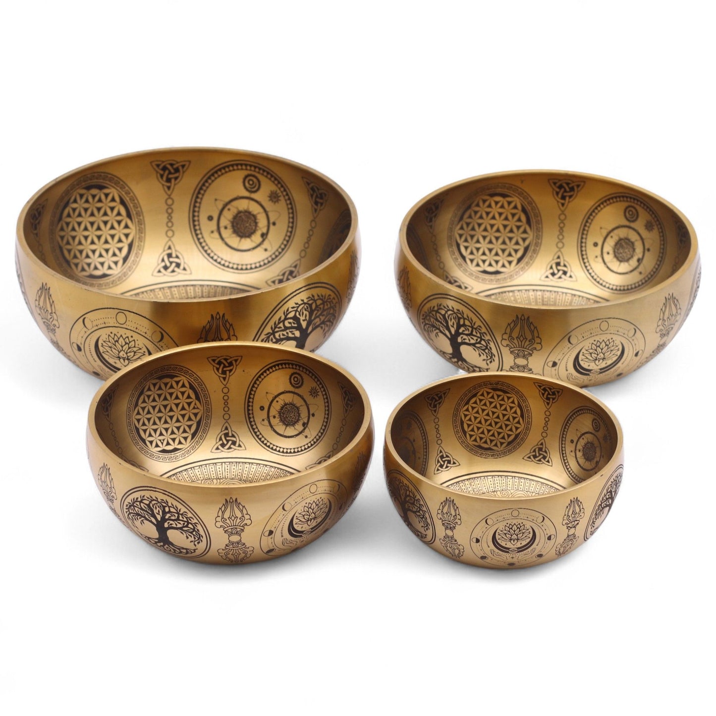Pure Brass Etched Buddha Bowls – Set of 4