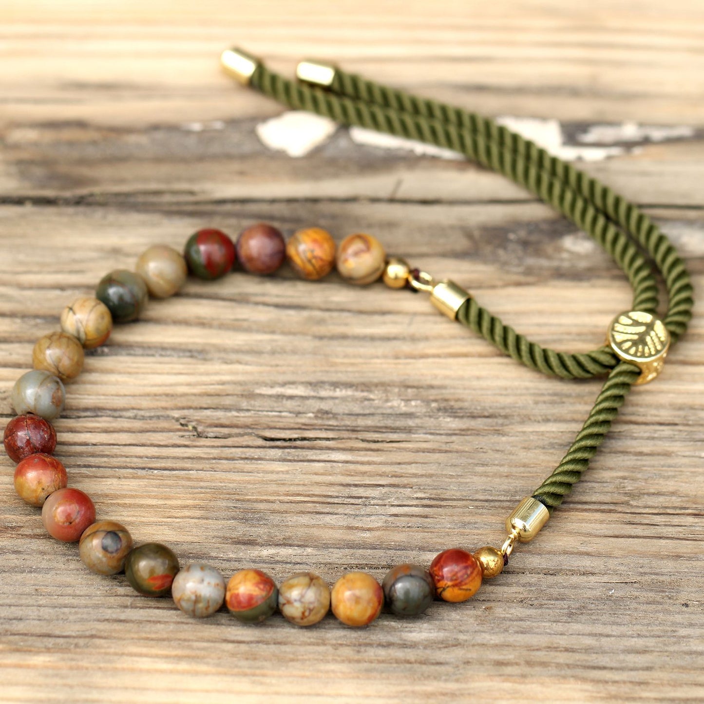 18K Gold-Plated Picasso Jasper Bracelet – Natural Gemstone String Design