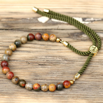 18K Gold-Plated Picasso Jasper Bracelet – Natural Gemstone String Design
