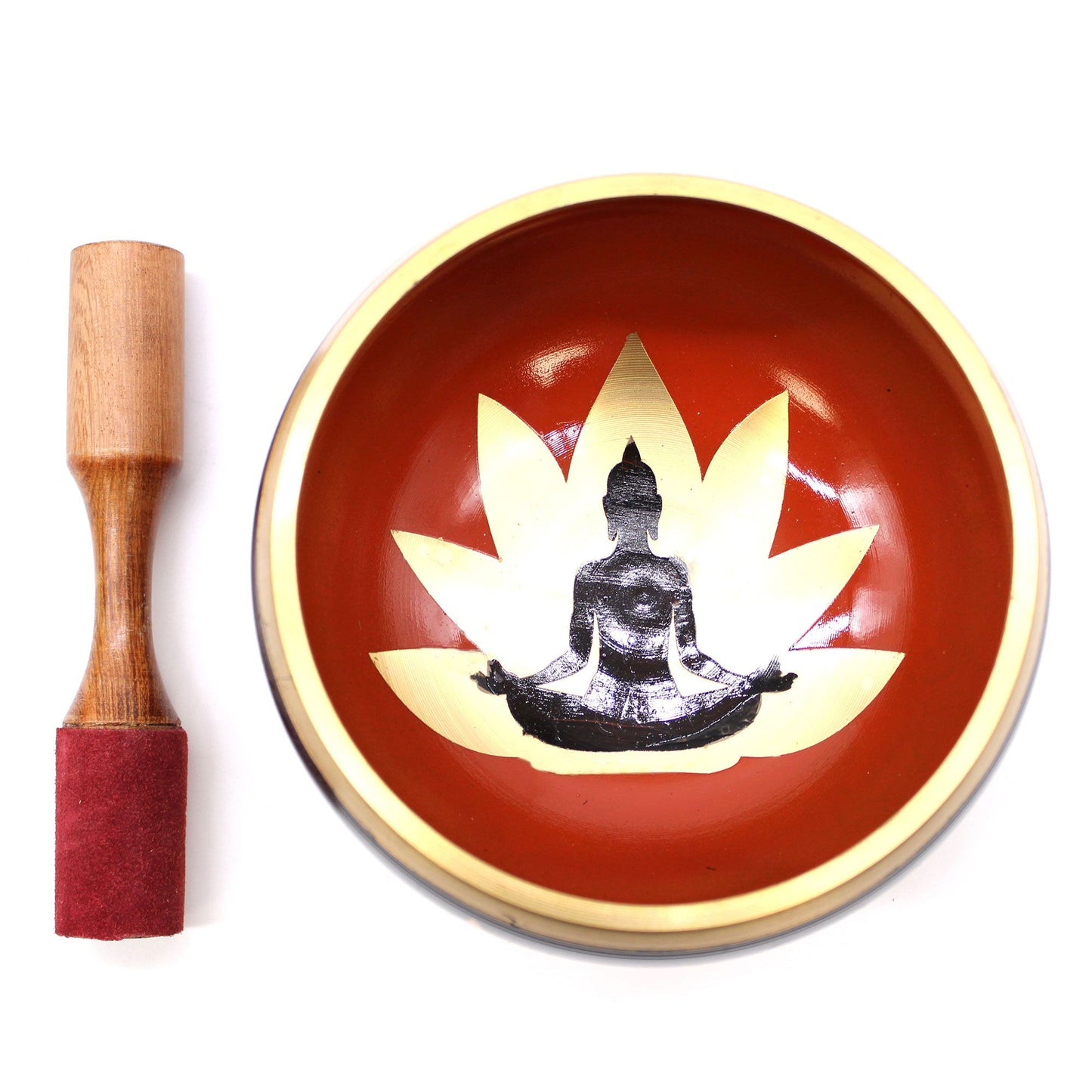 Large Buddha Singing Bowl Set – Black & Orange Handcrafted Brass Meditation Bowl (14 cm)