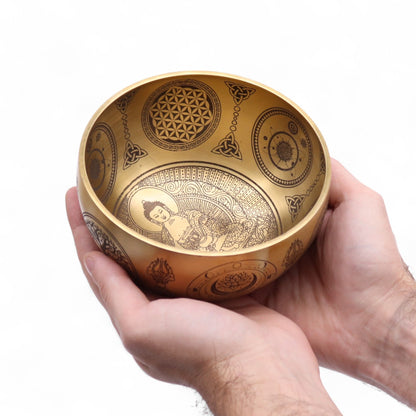 Pure Brass Etched Buddha Bowls – Set of 4