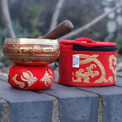 Mini Singing Bowl Gift Set – Red with Cushion, Mallet & Case