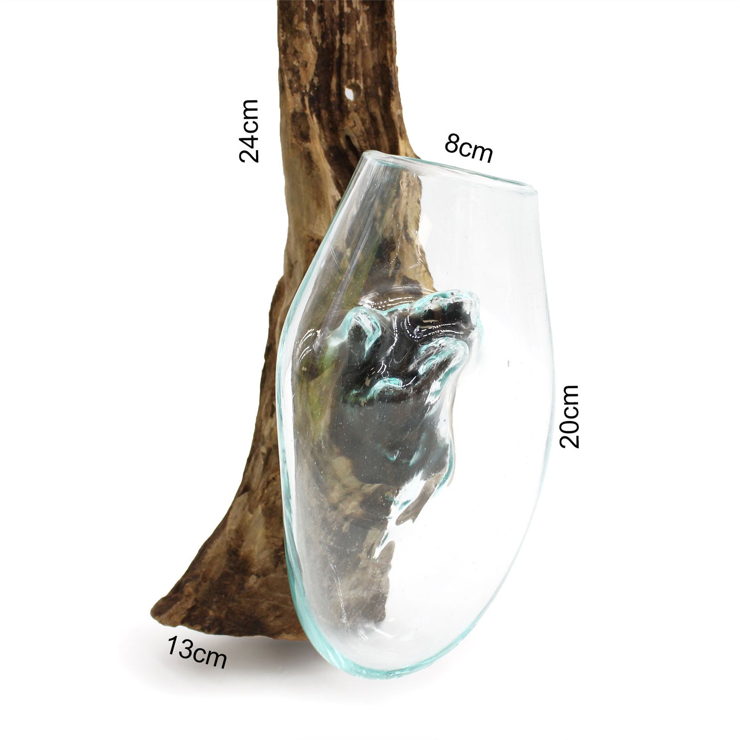 Molten Glass Hanging Bowl on Natural Wood – Handcrafted Art Piece