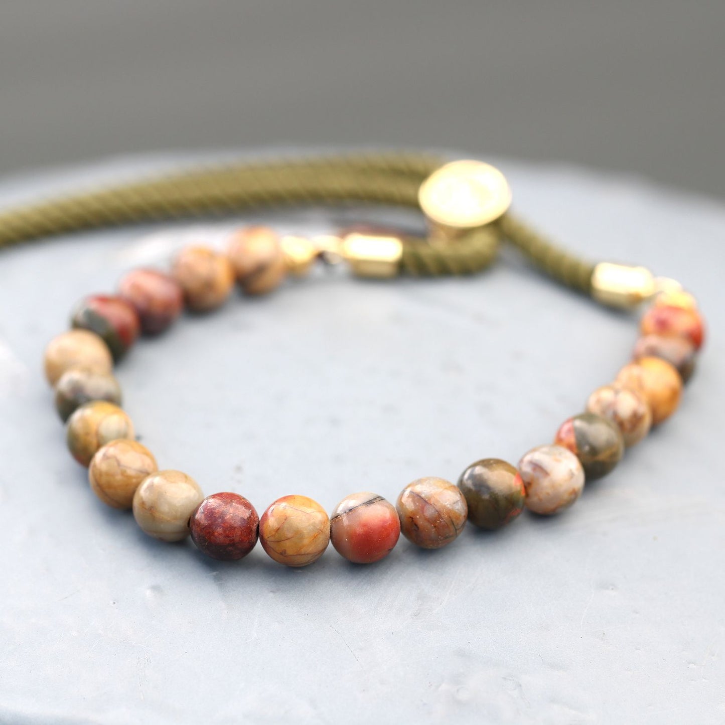 18K Gold-Plated Picasso Jasper Bracelet – Natural Gemstone String Design