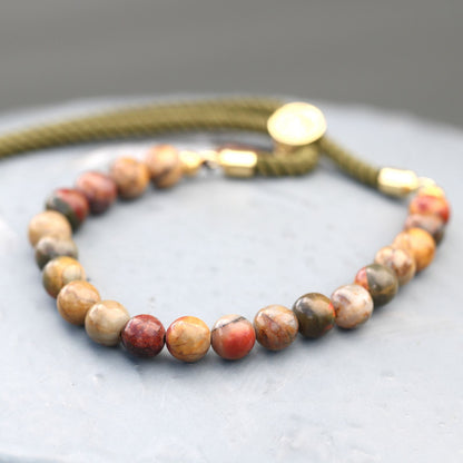 18K Gold-Plated Picasso Jasper Bracelet – Natural Gemstone String Design