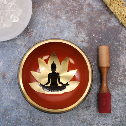 Large Buddha Singing Bowl Set – Black & Orange Handcrafted Brass Meditation Bowl (14 cm)