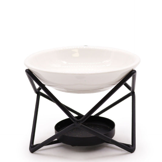 Ceramic & Metal Hex Stand Oil Burner | Balance, Harmony & Sacred Geometry