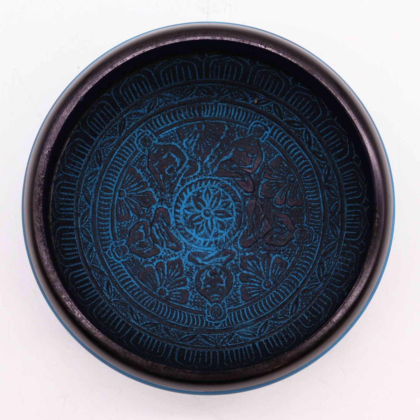 Earth Powder Singing Bowl – Blue Mantra Five Buddha Design (16cm) | Handcrafted Brass Meditation Bowl