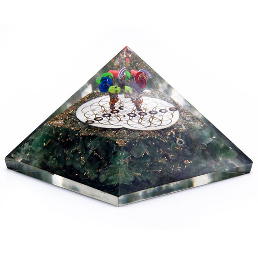Orgonite Pyramid – Green Aventurine & Flower of Life (70mm)