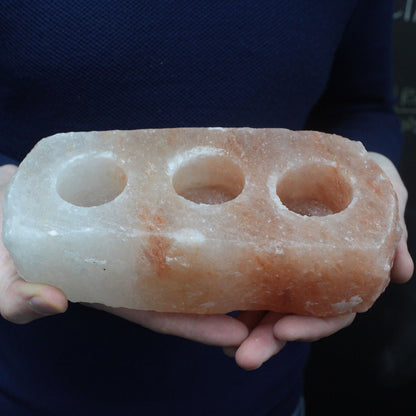 Natural Himalayan Salt Candle Holder – 3 Holes