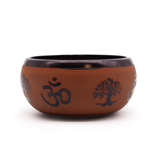 Earth Powder Singing Bowl – Clay Om Buddha Design (16cm) | Handcrafted Meditation Instrument