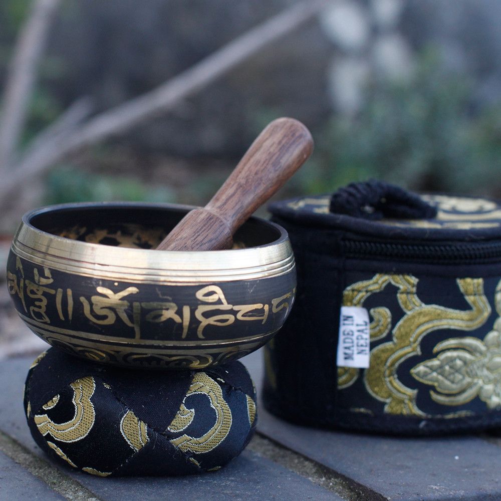 Mini Singing Bowl Gift Set – Black with Cushion, Mallet & Case