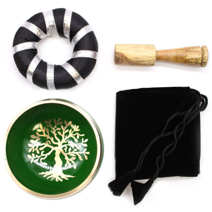 Tree of Life Singing Bowl Set – Green Handcrafted Brass Meditation Bowl (10.7 cm)