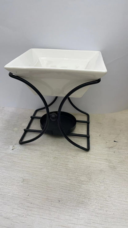 Ceramic & Metal Square Stand Oil Burner | Stability, Balance & Modern Elegance
