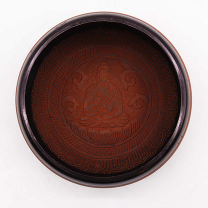 Earth Powder Singing Bowl – Clay Om Buddha Design (16cm) | Handcrafted Meditation Instrument