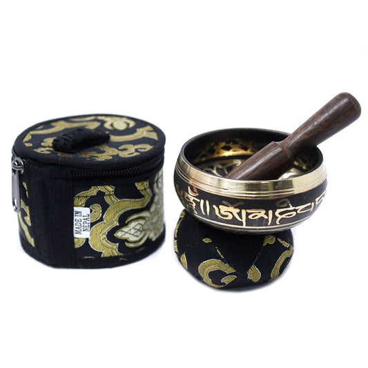 Mini Singing Bowl Gift Set – Black with Cushion, Mallet & Case
