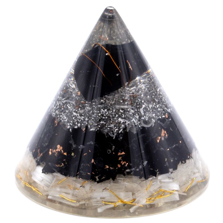 Orgonite Energy Cone – Selenite & Black Tourmaline with Copper (90mm)
