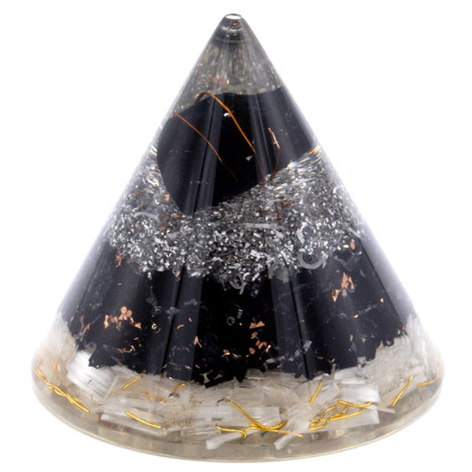 Orgonite Energy Cone – Selenite & Black Tourmaline with Copper (90mm)
