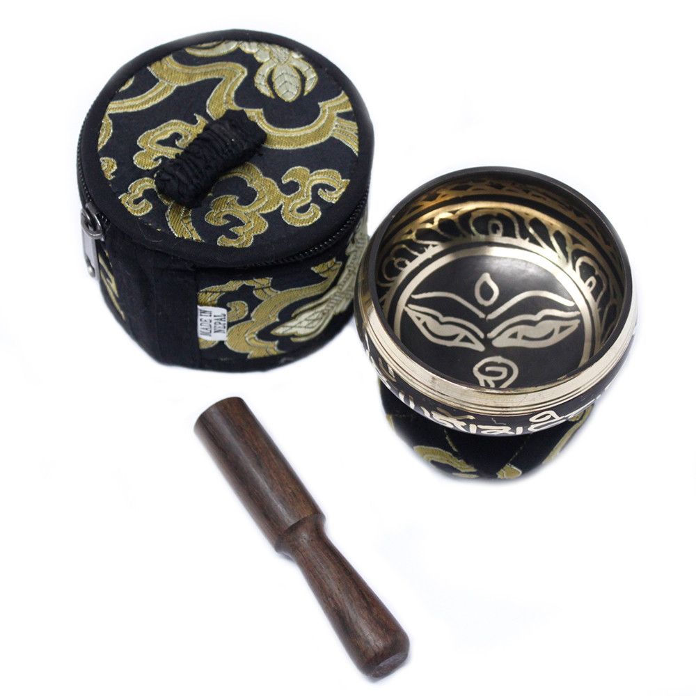 Mini Singing Bowl Gift Set – Black with Cushion, Mallet & Case