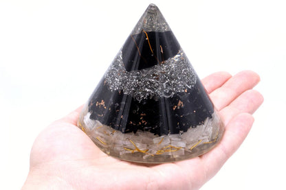 Orgonite Energy Cone – Selenite & Black Tourmaline with Copper (90mm)