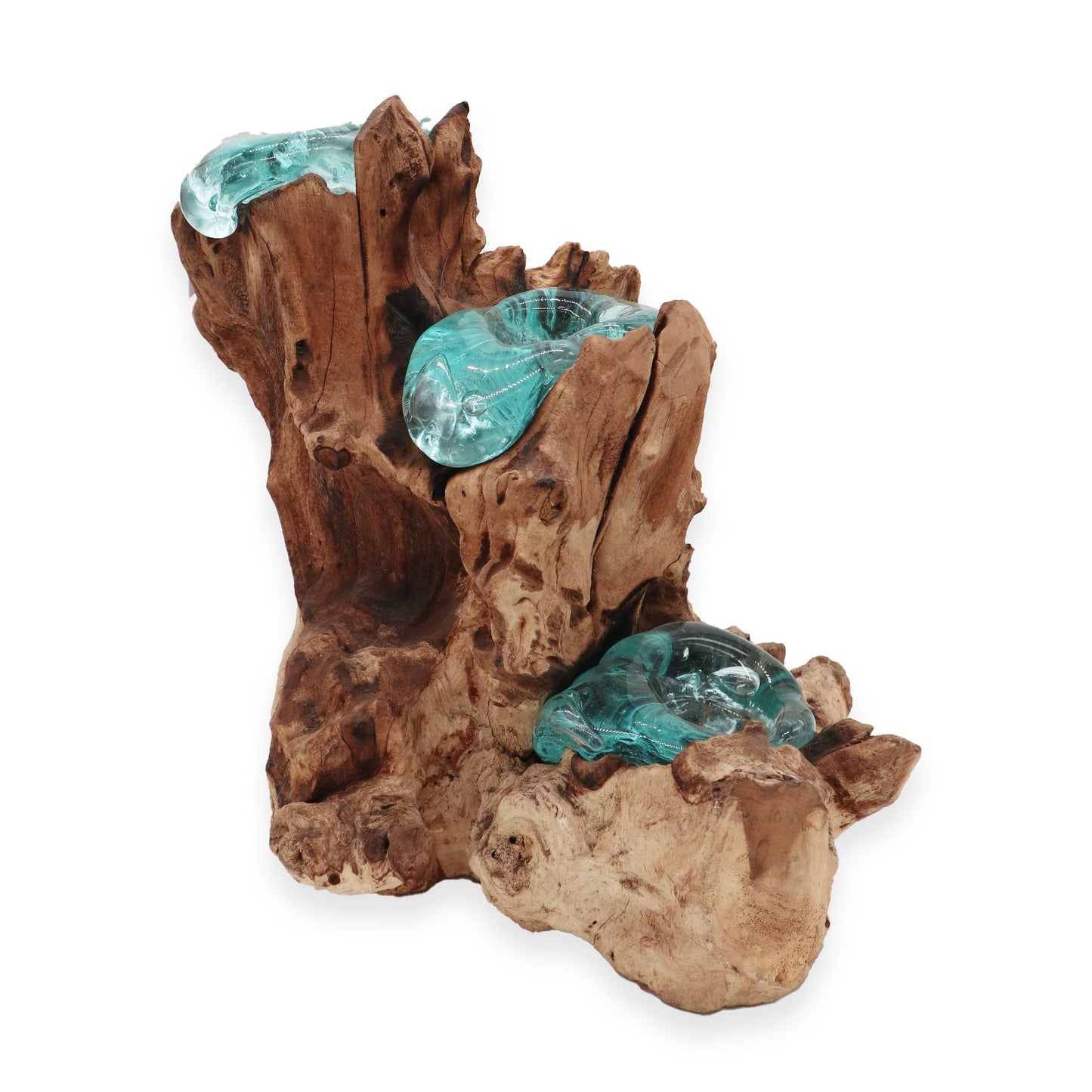 Molten Glass Triple Candle Holder on Gamal Wood