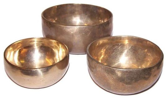 Set of 3 Handmade Brass Singing Bowls – Hand-Hammered Meditation & Sound Healing Set
